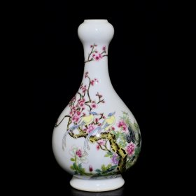 清乾隆珐琅彩花鸟纹蒜头瓶 23/12.5厘米