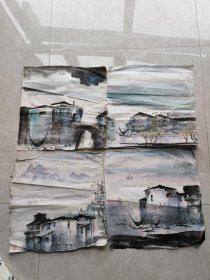 ‌ 苏州著名画家 吴乃平 山水画四幅合卖 尺寸45x45cmX4幅 作品保真 品相如图 140号