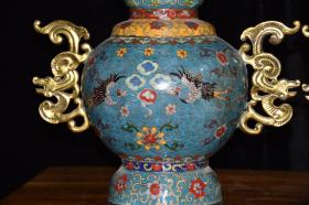 纯铜景泰蓝掐丝双耳仙鹤花瓶摆件  尺寸：长33厘米 宽18.5厘米 高39厘米 重12.5斤
