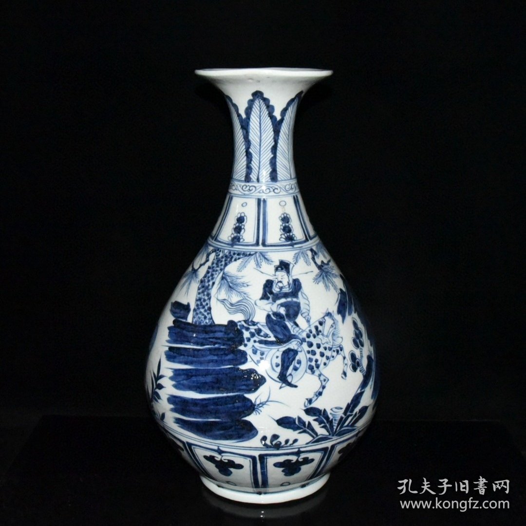 元白浒孤窑青花萧何追韩信人物故事纹玉壶春瓶【 44.7x26cm 】