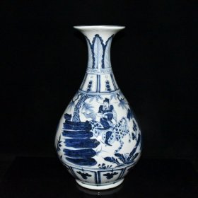 元白浒孤窑青花萧何追韩信人物故事纹玉壶春瓶【 44.7x26cm 】