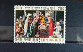 圣马力诺邮票 1990 圣诞节日 2全新连票