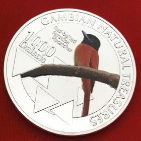 非洲动物彩色红寿鸟镀银币 收藏工艺币卡通硬币
