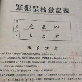 1952年罪犯呈核登记表～丽水县人民政府公安局