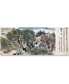 墨然，1963年出生于山东日照，现居北京。先后学习于北京画院，中央美术学院。现为中国美术家协会会员，文化部国韵文华书画院画家。擅长山水画兼习书法，有扎实的传统笔墨功夫和理论修养，并力创融中西风格的富有激情的艺术作品。1996年入北京画院研修中国画。

《清江一曲抱村流》，保真，画芯：69x170cm，手工托底。有收藏证书(买家下载)。