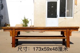 榆木长茶桌，榆木材质，刀把牙板，保存完好，尺寸如图