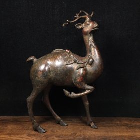 铜鹿，寓意好，生财有道，长16cm，宽7cm，高25cm，重1428克