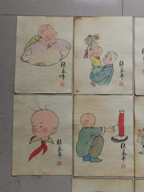 潘家园游玩偶的，名家人物小品画作，共九张，已收藏多年，岁月痕迹明显，特殊原因出让，喜欢详谈。