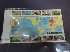 美国90年二战50周年1941年世界大战邮票，全新原胶全品带色标数字版号厂铭上半版，粉丝特价80元