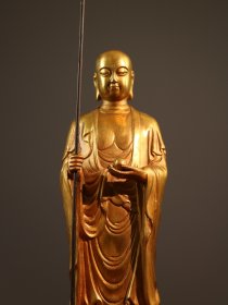旧藏纯铜鎏金摆件，高44厘米，长14.5厘米，宽14厘米，重2000克
