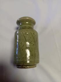 青釉筒瓶 高12公分  无残完整