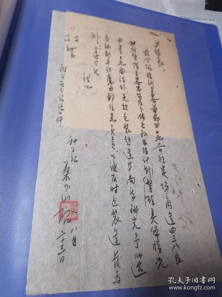历史老资料：鲁西抗日游击大队副大队长桑少山墨迹1页1950年