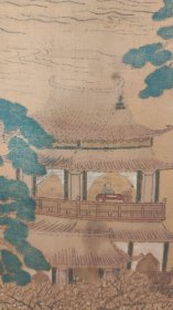 回流字画：南画大名家：田能村竹田，竹田生，松下研经图，文政丙戊写于砚田农舍，画工细致极精之作，大幅绢本设色山水立轴，，原装绫裱，整幅199*53.8画心136*40.8