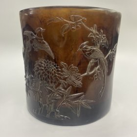 仿琥珀花鸟笔筒 尺寸如图