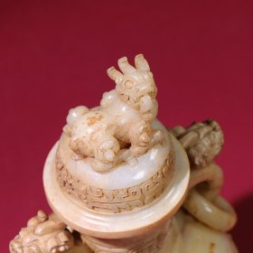 旧藏和田玉白玉活环三足兽兽器皿