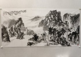 黄山市美协副主席，吴友善大幅水墨山水画佳作88*178cm，软片。（保真书画）