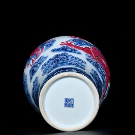 清乾隆青花浮雕胭脂红描金龙纹梅瓶44/29厘米