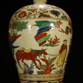 元至正八年款五彩描金萧何月下追韩信人物梅瓶 44*27厘米