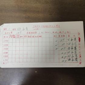 1968年人民出版社职工工资卡：著名编辑田永贵  1到6月份工资，其中田永贵签字六处，