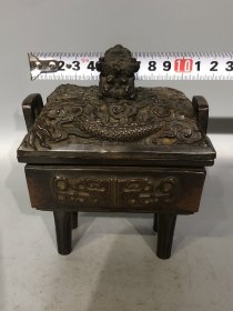 紫铜双耳龙鼎香炉香炉长11.5厘米高14厘米重1523克