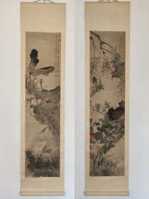 1125#新收老字画 杨仕德 杨润初 云阳山人，民国知名画家，善画花鸟。青州明代有冯起震画竹、清代冀旭工芦雁、王曰叟善画葡萄，民国属杨润初知名。花鸟四条屏 整幅1176*40.5画心133.5*32.5 品相如图仔细看