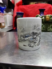 【捡漏】包景德镇陶瓷器笔筒 雪景笔筒 学生笔筒 摆件 Y