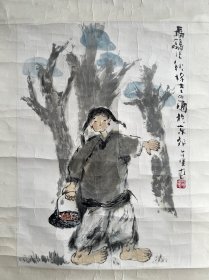 聂鸥 中美协理事 写意人物 原装原裱 作品尺寸：48x67.5cm
