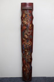 珍藏 木胎漆器彩绘镶点贝壳龙戏珠民族古琴乐器 长121厘米 宽19厘米 厚10厘米