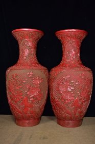 剔红雕漆漆器花瓶一对 尺寸2860厘米 重13.1公斤