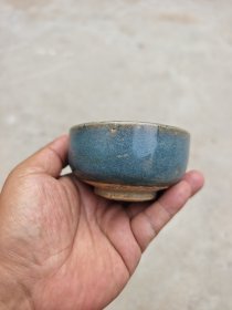 元代钧釉点彩小茶盏 完整尺寸见图釉水不错