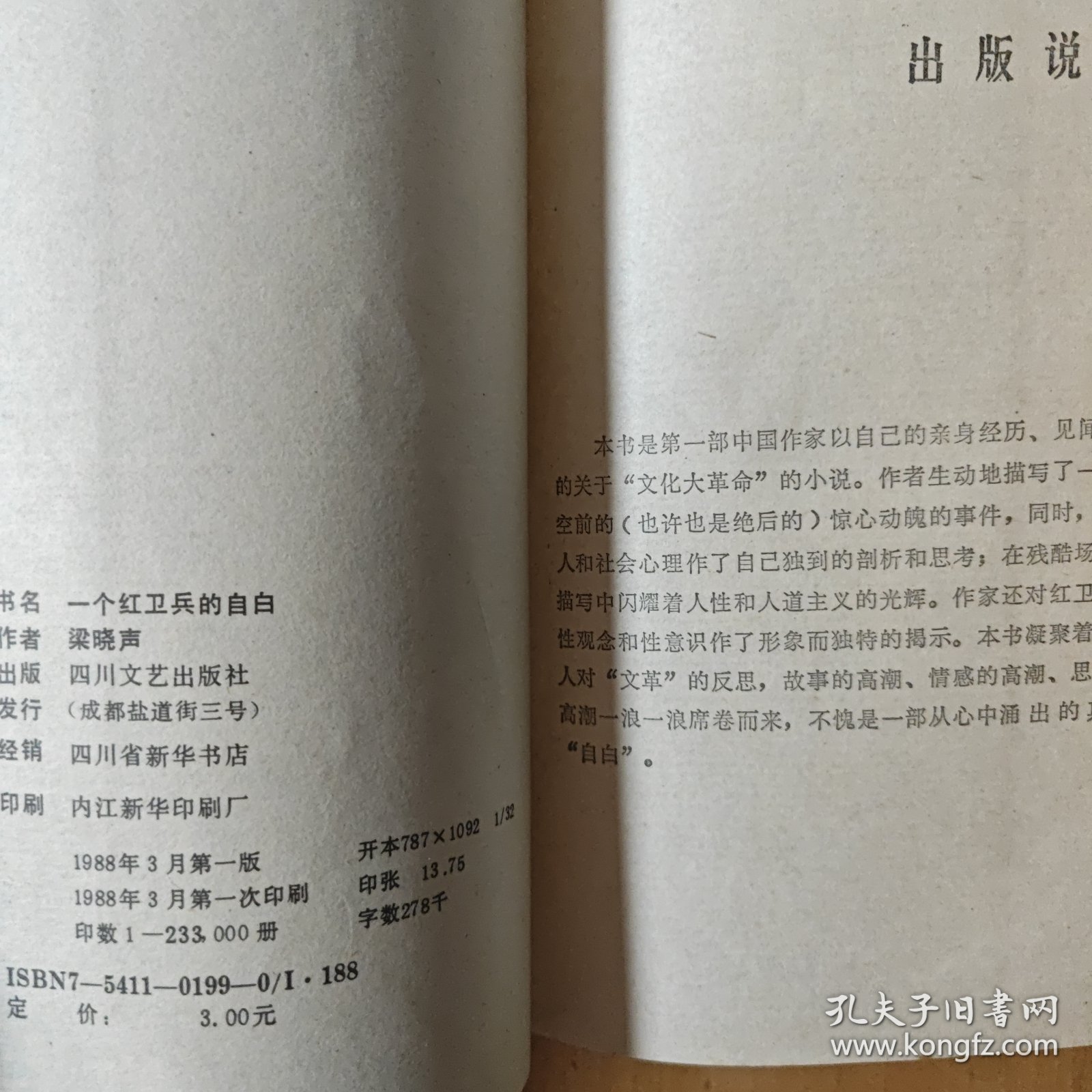 一个红卫兵的自白 1988年一版一印