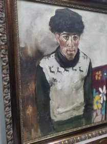 文国璋布面人物油画一幅（精裱实木画框）