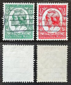 2-767德国1934年信销邮票2全。诗人席勒诞生175年。
