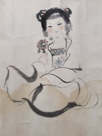 著名海派画家程十发 女儿程欣荪国画作品 画心尺寸76X46厘米 ，保真