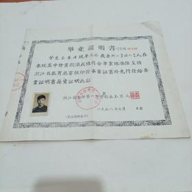 1958年，浙江省金华第一中学，毕业证明书，（22.5X26）
