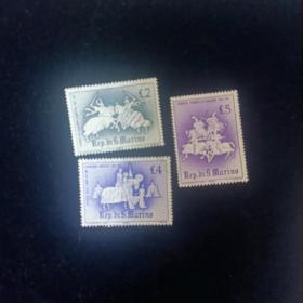 Bg01圣马力诺邮票 1963年 古代体育竞赛 散票 3枚 背黄