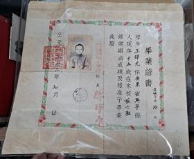 珍贵广东梅州兴宁县历史资料 1952年 兴宁县第一区颂祺小学校毕业证书一张 证书中照片颇有特色