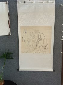 清末或民国古画达摩，题字以云为水因，足可餐万山……达摩，李游鹤款，为长安三绝之一，。。。。画心高度49厘米宽 度55厘米老画新表