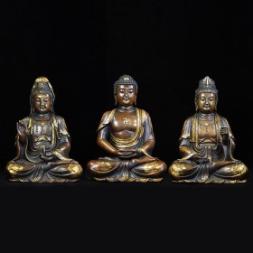 紫铜鎏金西方三圣佛一套，单尊尺寸：36×30×50厘米左右，总重39850克