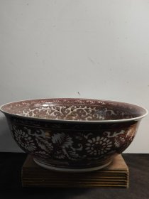 大明宣德时期青花釉里红大碗，高14.5宽39.8cm