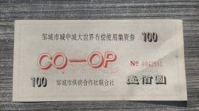 济宁邹城市城中城大世界有偿使用集资券壹佰圆100元