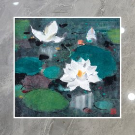 吴冠中 荷花 33x31cm宣纸高清微喷装饰画芯国画临摹鉴赏范例