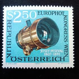A4外国邮票奥地利1973年 维也纳摄影家会议 摄像头 雕刻版 新 1全