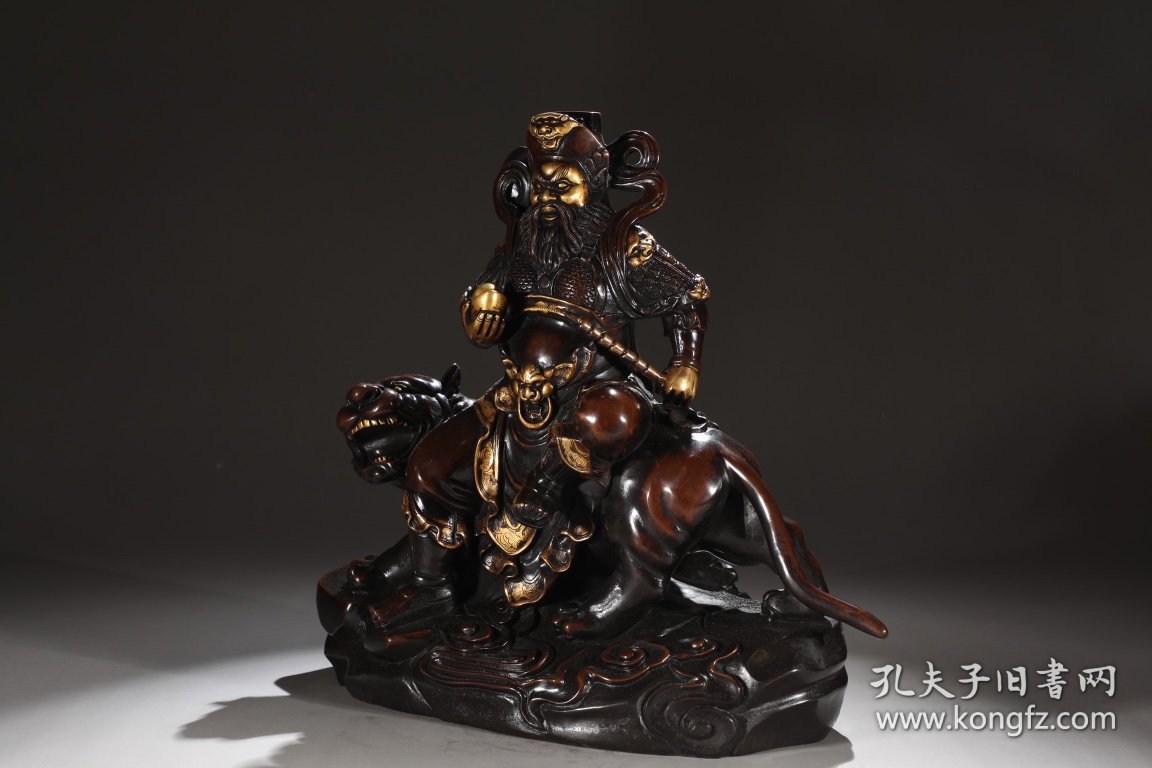 明 铜胎鎏金财神赵公明骑虎像