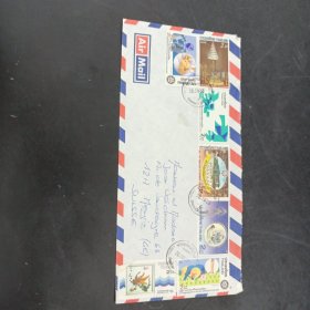 泰国寄瑞士航空实寄封一枚，贴7枚泰国邮票，本店邮品满25元包邮。本店还在孔网开“韶州邮社”