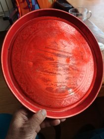 早期铝茶盘 青岛栈桥图案【尺寸 直径30厘米、高度2.3厘米