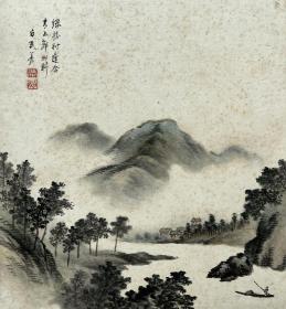 日本近代南画家，菅原白龙弟子，渡边白民色纸作品，纸本，尺寸27*24