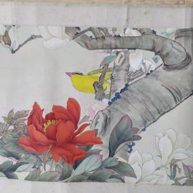 王广明工笔花鸟画一幅，原装旧裱，包真销售。