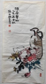 酒香蟹肥，花鸟画老软片，孙伯翔，尺寸100X52公分