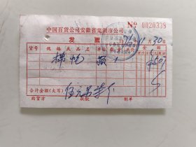 中国百货公司安徽省芜湖市公司发票（棉帽）